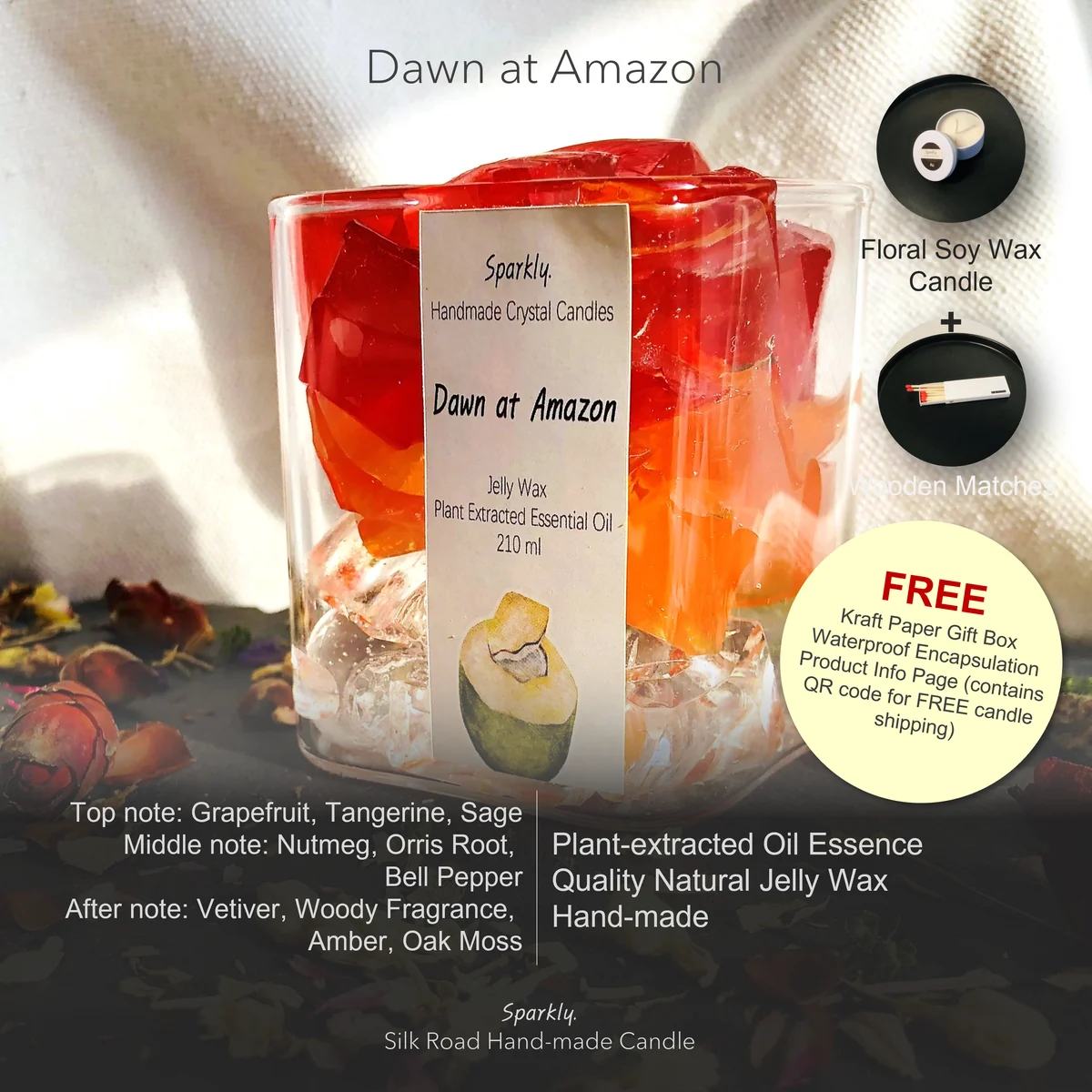 Dawn at Amazon (EXTRA) crystal candle in a clear glass vessel — handmade by Sparkly
